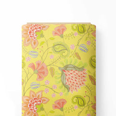 Chintz Floral Blossoms in Yellow Print Fabric