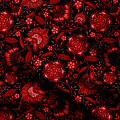 Black Red Chintz Floral Print Fabric