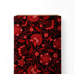 Black Red Chintz Floral Print Fabric