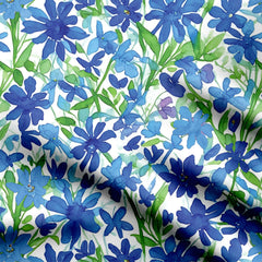 Bright blue flowers Print Fabric