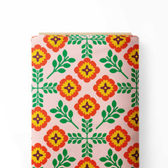 Vintage Geometric Floral Print Fabric