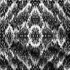 Black and White Strong Large Ikat Strokes Print Fabric