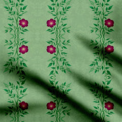 Stripes Leafy Floral Print Fabric