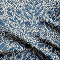Kalamkari Floral Sketch in Blue Tones Print Fabric