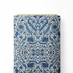 Kalamkari Floral Sketch in Blue Tones Print Fabric