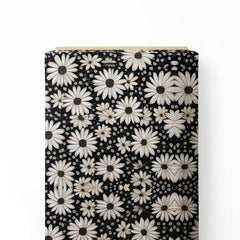 White and Black Daisies Flowers Drawn Print Fabric