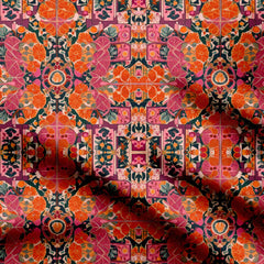 Floral Abstract Pink and Orange Print Fabric