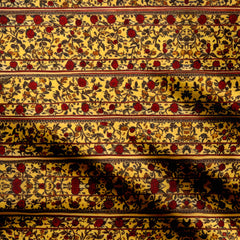 Lemon Floral Stripe Kalamkari Print Fabric