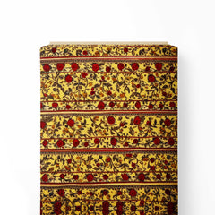 Lemon Floral Stripe Kalamkari Print Fabric