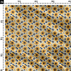 Sunflower print navy background Print Fabric