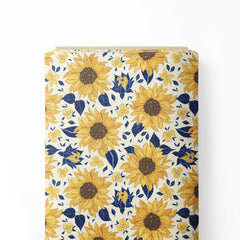 Sunflower print navy background Print Fabric