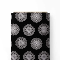 Black and white mandala Print Fabric
