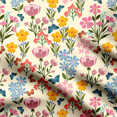 Flowers & Butterflies Print Fabric