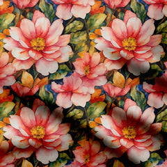Big Pink Watercolor Floral Print Fabric