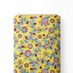Kalamkari Flowers Outline Seamless Pattern Print Fabric