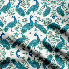 Aqua Blue Peacock Print Fabric