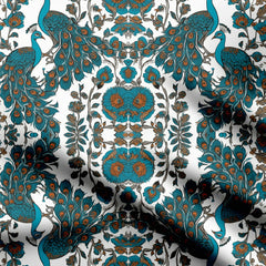 Aqua Blue Peacock 01 Print Fabric