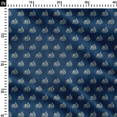 Indigo forest elephant Print Fabric