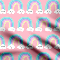 Rainbow clouds on pink Print Fabric