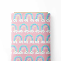 Rainbow clouds on pink Print Fabric