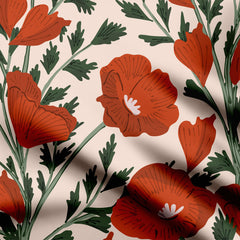 Retro poppy garden Print Fabric