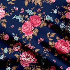 Midnight Pink Blooms Print Fabric