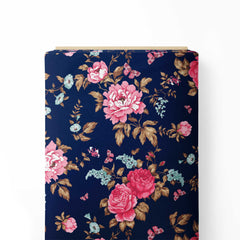 Midnight Pink Blooms Print Fabric