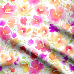 Bright Watercolor Blooms Print Fabric