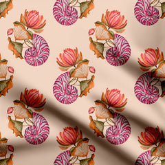 Nautilus and lotus Print Fabric