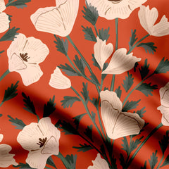 Retro poppy garden Print Fabric