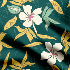 Emerald Pastel Clematis Print Fabric