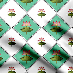 Pichwai Lotus in checkered pattern Print Fabric
