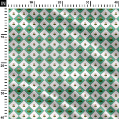 Pichwai Lotus in checkered pattern Print Fabric