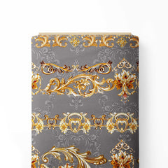 GOLD AND GREY BAROQUE Print Fabric