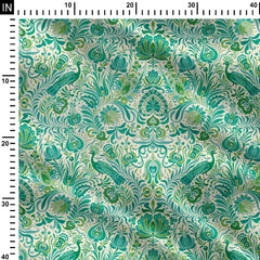 hungarian peacock damask Print Fabric