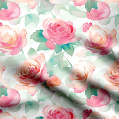 Aqua Roses Cotton Fabric