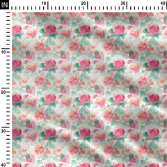 water colour effect roses Cotton Poplin Print Fabric