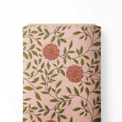 Marigolds in Sanganeri Block Printed Style - Coral Print Fabric
