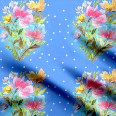 Floral abstract with blue background Print Fabric