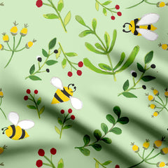 green honeybee Print Fabric