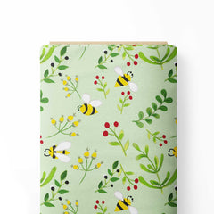 green honeybee Print Fabric