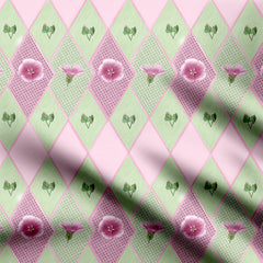 Mallow flower with jail work baby pink and green Print Fabric