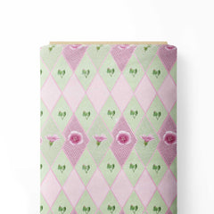 Mallow flower with jail work baby pink and green Print Fabric