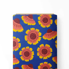Indian blanket flowers on blue Print Fabric