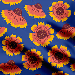 Indian blanket flowers on blue Print Fabric