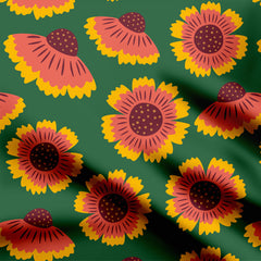 Indian blanket flowers on green Print Fabric