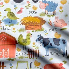 On the farm Watercolor Print Fabric