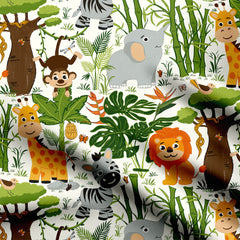 Out on safari White Print Fabric