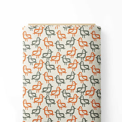 Dodo birds orange and grey Print Fabric