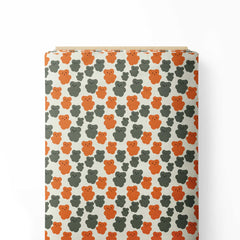 Grey and orange teddy bears Print Fabric